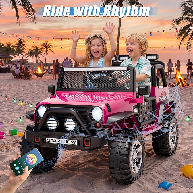 24V 4WD Ride on Truck Car w/800W Motors, 2 Seater, Remote Control, Gift Flower, 3 Speeds, Pop Music, Power 4 Wheels, 24 Volt Ride on Toy Cars for Big Kids Boys Girls, R-Red