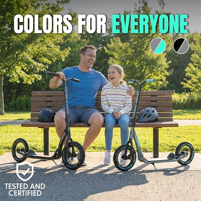 Large Kick Scooter for Adults, Teens & Kids 8-12 with Kickstand – 12" Air-Filled Tires, Wide Deck, Lightweight Steel Frame – Madd Gear Metro Urban Glide 300