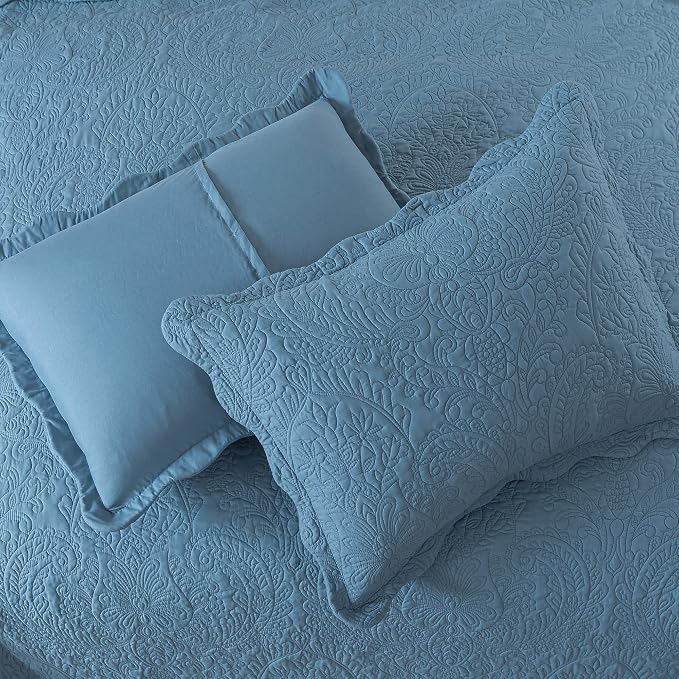 HoneiLife Queen Quilt Bedding Sets - Lightweight Bedspreads 3-Piece, Microfiber Quilt Sets Reversible Coverlets Rustic Bed Cover Damask Pattern Bedding Sets All Season Use