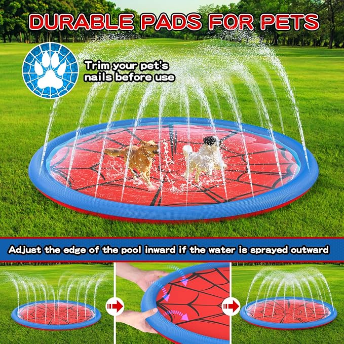 Non Slip Splash Pad for Kids and Dogs, 87'' Extra Large Splash Pad Outdoor Sprinkler for Kids, Dog Water Summer Toys Outdoor Toys for Toddlers 3-5 Ages 4-12