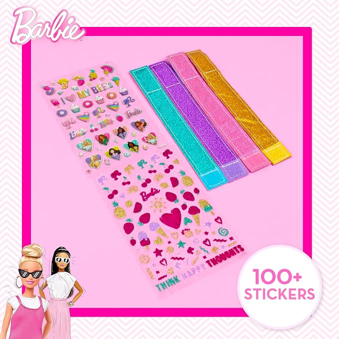 Barbie Sparkle Bracelet Making Kit, 4 Reversible Shimmery Bracelets, 100+ Traditional and Puffy Resin Stickers, DIY Friendship Jewelry, Girls Toys, Arts and Crafts for Kids Age 8-12, Gifts for Girls