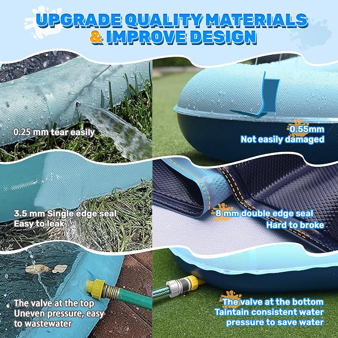 107 x 67 in Large Rectangle Splash Pad for Dogs & Kids, Non-Slip Sprinkler Pool, Extra Thick Shallow Water Play Mat for Backyard Summer Water Play, Teal