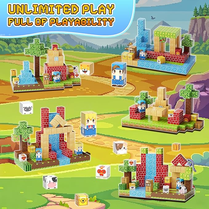 200PCS Magnetic Building Blocks Set, Magnetic Tiles Kids Build Cubes STEM Game Toys, Build Forest World Set, Christmas Birthday Gifts for Boys & Girls Age 3 4 5 6 7 8 9 10, 0.78 in Size