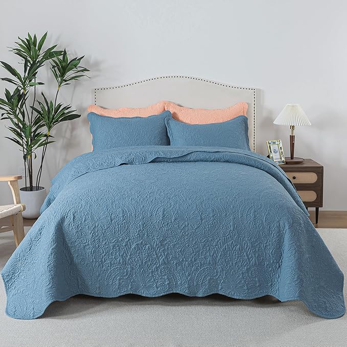 HoneiLife King Quilt Bedding Sets - 3 Piece Microfiber Quilt Sets Lightweight Bedspreads Reversible Coverlets Retro Bed Cover Quilt King Size All Season Quilts