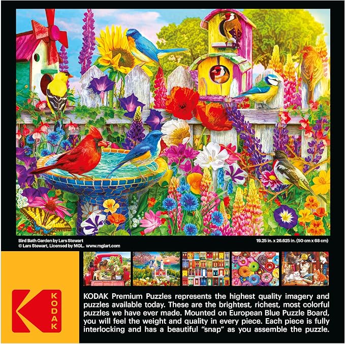 RoseArt - Kodak Premium - Bird Bath Garden - 1000 Piece Jigsaw Puzzle for Adults
