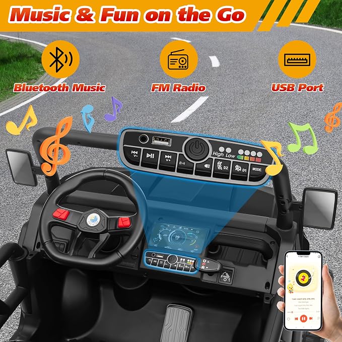 Joyracer 4WD 24 Volt Ride on Toys, 800W Ride on Truck for Kids, 2 Seater Power Car Wheels w/Dump Bed & Shovel, Ride on UTV w/Remote Control, Bluetooth, LED Lights, Black