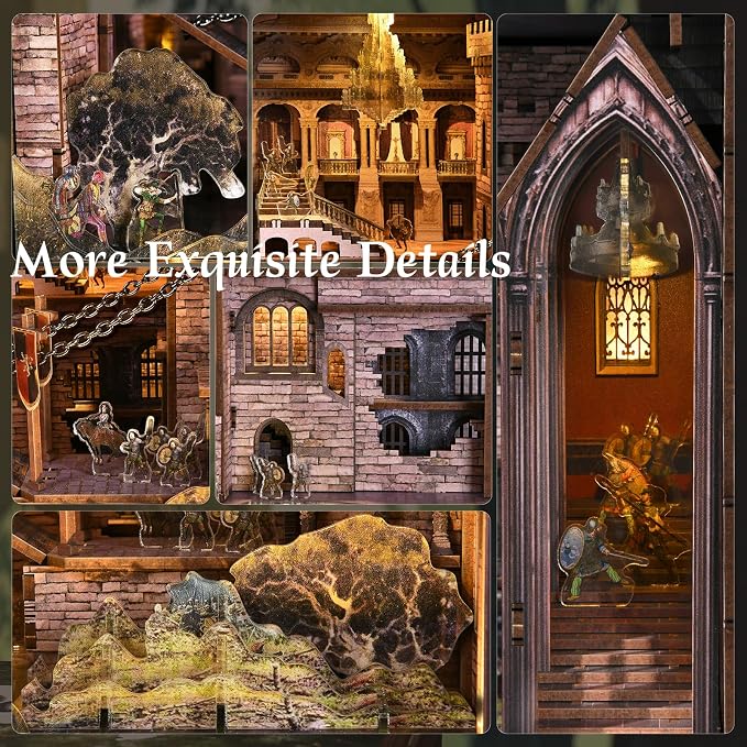 MiniCity DIY Book Nook Kit - The Castle's Escape 3D Miniature Wooden Scene with LED Lights, Dustcover & Tools for Shelf Decor (Robin Hood)