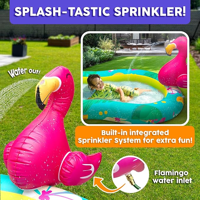 Kiddie Pool with Sprinkler | Kiddie Pool for Kids, Inflatable Toddler Pool, Toddler Inflatable Swimming Pool with Splash Pad, Summer Water Toys for Toddler Outside, Summer Toys, Flamingo
