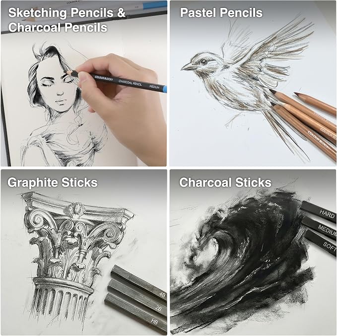 COLOUR BLOCK Drawing Travel Art Set 37 PCS, Pencils & Kits-Art Supplies for Kids, Teens, Adults-Colored Pencils, Charcoal, Pastels, Sketch Books for Artists, Anime Drawing, Architecture