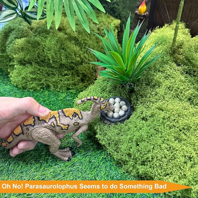 EKU Dinosaur Toys Chomp Action Mosasaurus Spinosaurus Toy, Movable Head Attack Motion Parasaurolophus Realistic Dino Action Figures for Kids Jurassic World Toys Ages 3-12 Boys Girls