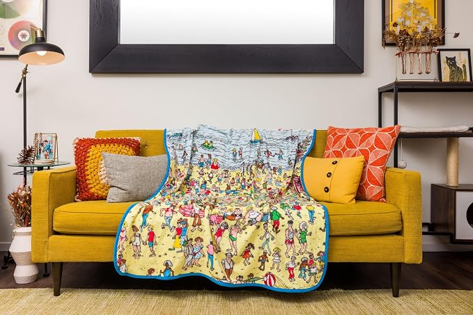 Silver Buffalo Where’s Waldo Beach Edition 45" x 60" Fleece Throw, Soft and Cozy Blanket, 250 GSM