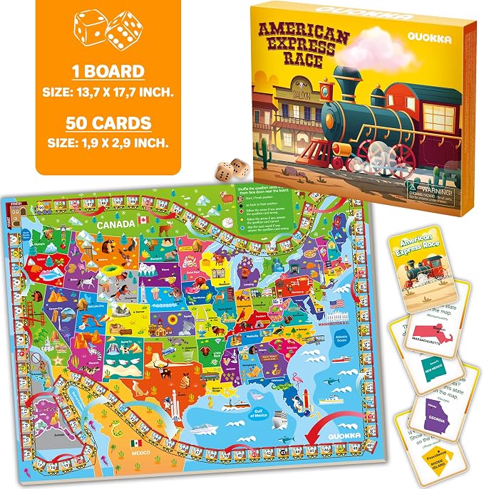 QUOKKA 3X Set Learning Board Games for Kids 8-12 - Educational Trivia Cards Ages 6-8 - Travel United States - World Map - Explore Outer Space - Gift for Children and Teens 4-8 - Jigsaw Puzzles