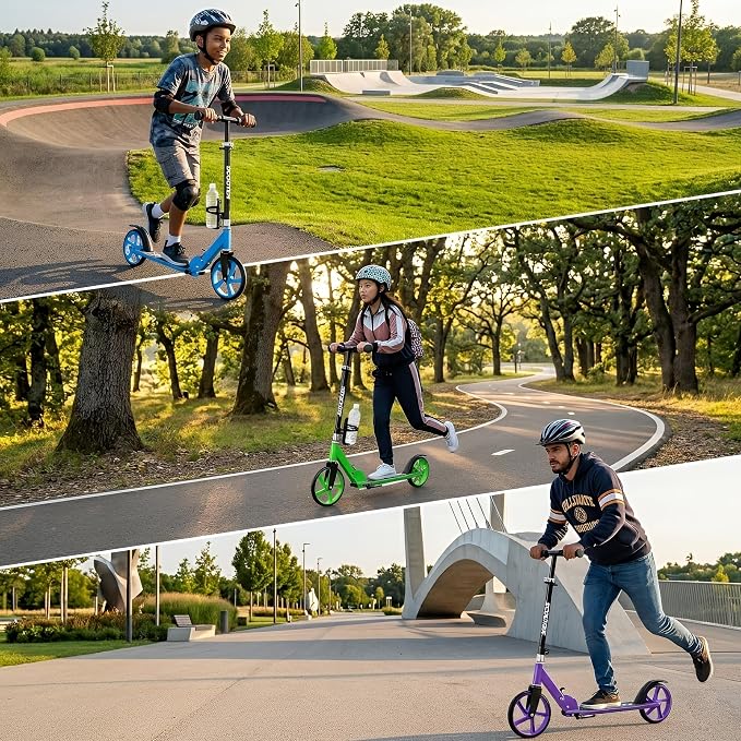 Scooter for Kids Ages 6+, Teens & Adults, Max Load 240 LBS, Foldable Kick Scooter with 8-inch Big Wheels, Kickstand, 3 Adjustable Levels, Rear Brake,