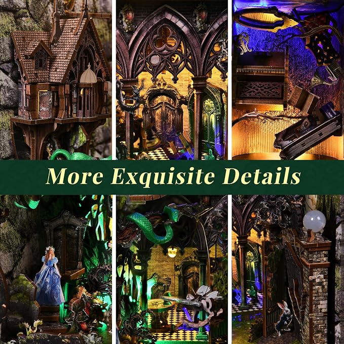 CCCDF Book Nook Kit, Booknook Kit with Dust Cover for Adult DIY Miniature House Kit 3D Wooden Puzzle Decorative Bookend Bookshelf Decor Gift for Women Teens (Alice Down The Rabbit Hole)