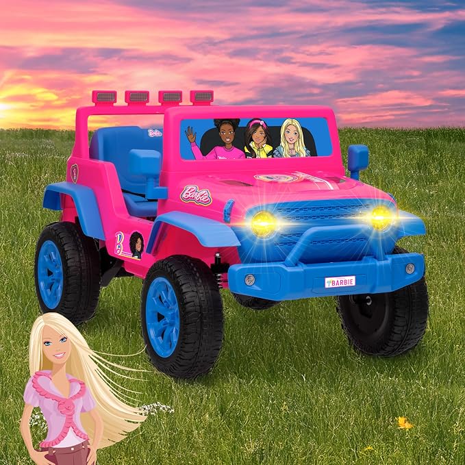 Barbie - Ride On Toy for Kids, LED Headlights, Music and Horn