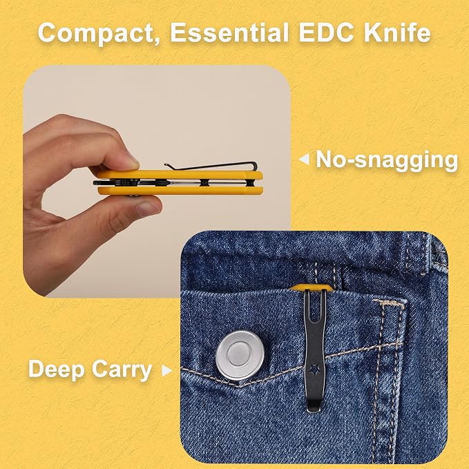 JIN Rhino Jr. Kids Pocket Knife, DIY Knife Kit, Fidget Toy Knives, 1.97” Unsharpened Steel Blade, Rounded Tip, Button Lock Folding EDC, Yellow G10 Handle