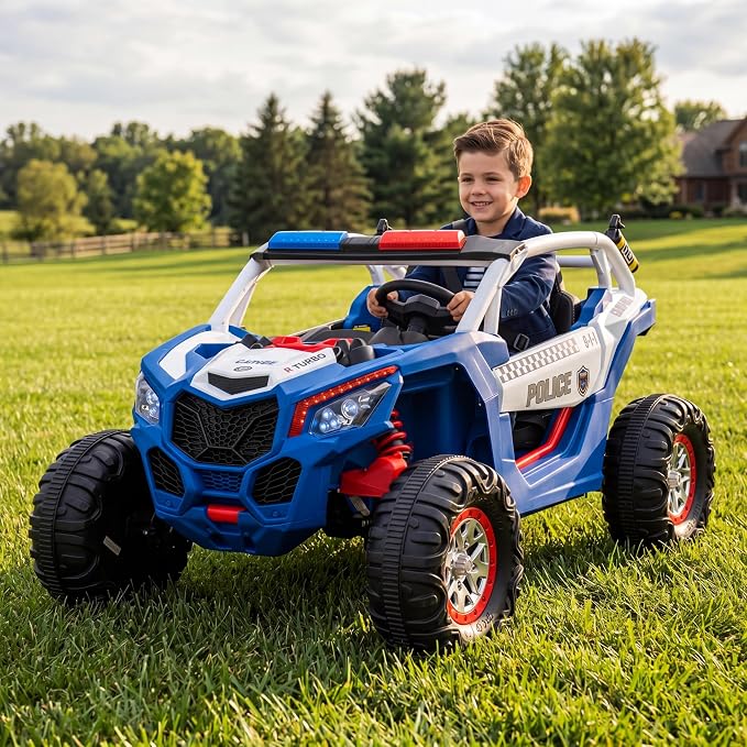 24V 2-Seater UTV Ride on Toy with Remote Control – Powerful 4WD Electric Vehicle Features 4 Shock Absorbers, Leather Seats, Music, and Lights. Designed As a 24V Ride-on Toy for Big Kids