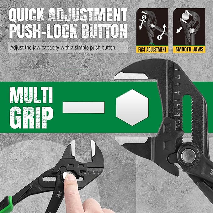 SK 3-Piece Pliers Wrench Set, Adjustable Parallel Smooth Jaw Pliers, 6-Inch, 7.5-Inch, 10-Inch, Premium CR-V Construction, with Rolling Pouch