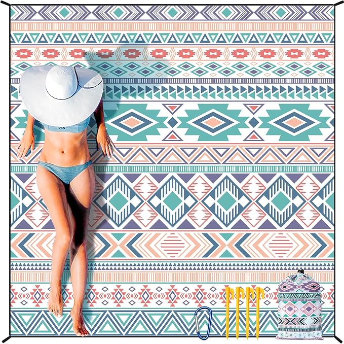 HIHOHO Beach Blanket Waterproof Sandproof Extra Large Beach Mat 79" X 83"/120"x108"for 1-8 Adults Quick Drying Durable Outdoor Picnic Mat for Beach Travel Camping Hiking