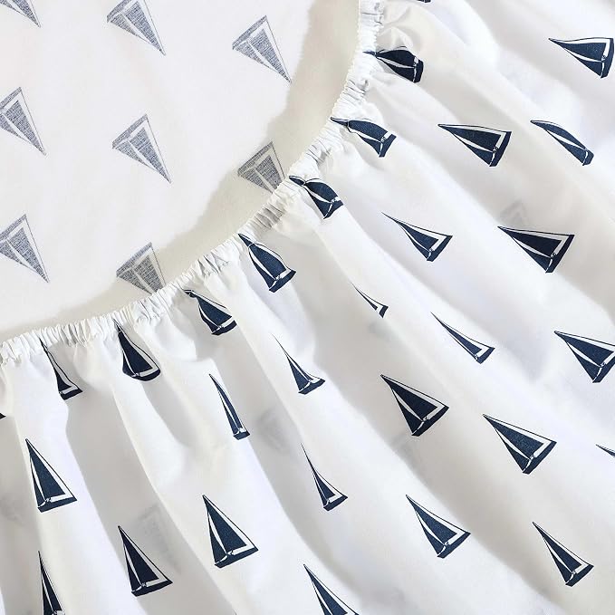 Nautica - Sheets, Cotton Percale Bedding Set with Matching Pillowcase, Crisp & Cool, Deep Pocket (Windtale Boat Navy, Twin XL)
