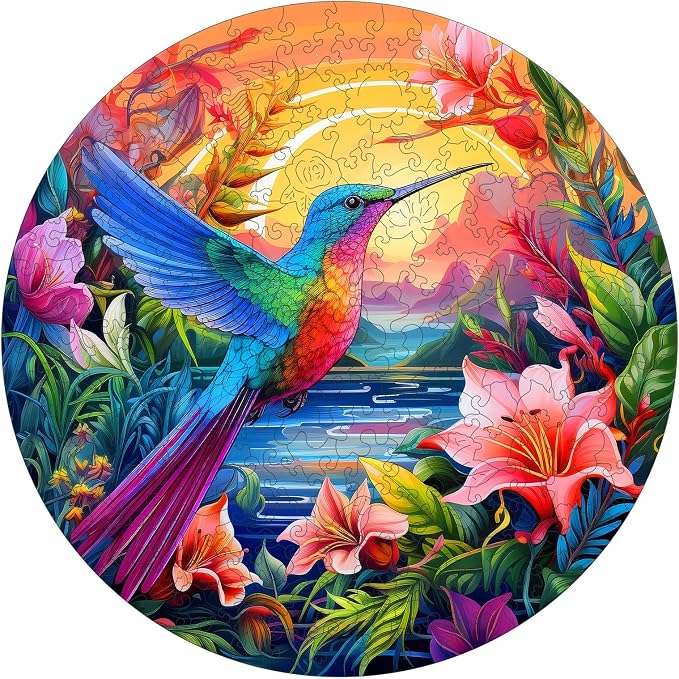 Mocfesk Puzzles for Adults, 500 Pieces Hummingbird Flower Wooden Puzzles, Unique Shaped Bird Jigsaw Puzzles for Adults and Kids, Gifts for Mom Grandma, Fun Challenge Family Game, 16.5'' x 16.5''
