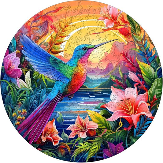 Mocfesk Puzzles for Adults, 500 Pieces Hummingbird Flower Wooden Puzzles, Unique Shaped Bird Jigsaw Puzzles for Adults and Kids, Gifts for Mom Grandma, Fun Challenge Family Game, 16.5'' x 16.5''