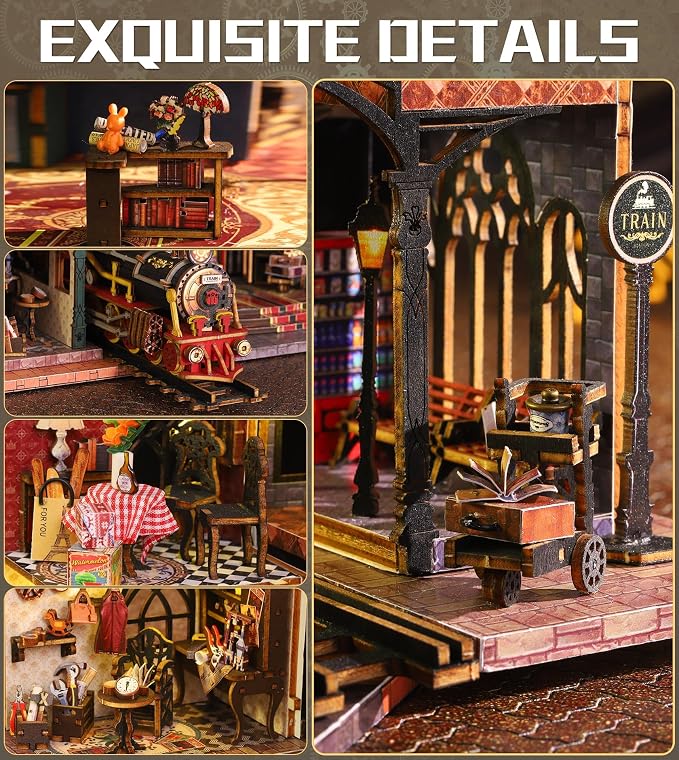 Spilay DIY Miniature House Kit for Adults, Miniature Dollhouse Kit | With Music Box & Dust Cover, Wooden Craft Building Set for Bookshelf Decor, Home Display & Creative Gifts for DIY Lovers