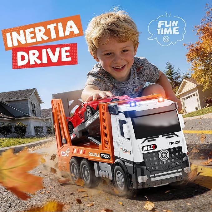 ORANGE OCEAN Tow Truck Toys for 2 3 4 Year Old Boys, 4 Pack Dump Crane Tow Truck Toy with Light & Sound, Trucks for Toddlers 2-4 Years, 2 3 4 Year Old Boy Toys, Birthday Gifts for 2 3 4 Year Old Boys