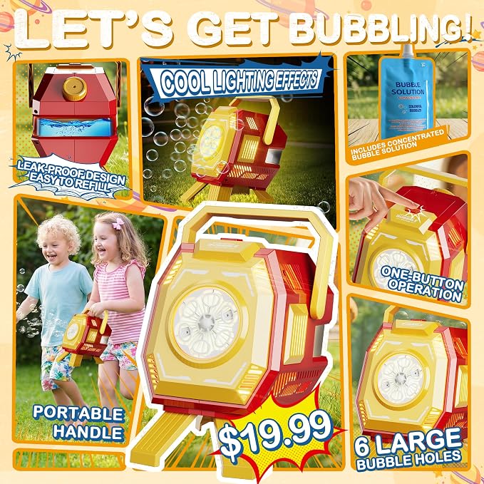 Bubble Machine with Lights, Big Bubbles Bubble Maker Toys for Girl Kids & Toddler, 320ml Large Tank, Battery Operated Bubble Blower for Birthday Parties, Weddings, Indoor & Outdoor Play