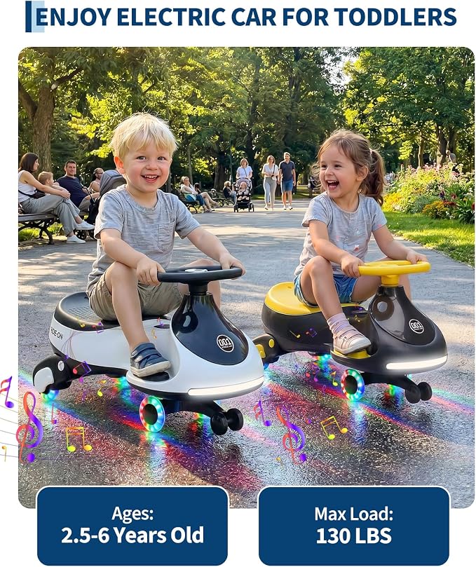 Garvee 12V Electric Wiggle Car for Kids, 2 in 1 Swing Car with Pedal, Anti-Rollover, Max Load 130Lbs,Flashing Wheels, Music,Rechargeable Battery Ride on Toy Indoor Outdoor for Toddlers, White
