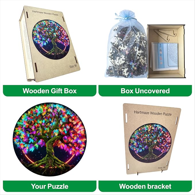 Hartmaze Tree of Life Wooden Puzzle, 178 Intricate Irregular Pieces, 11.2x11.2 Inch, Exquisite Wooden Gift Box – Symbolic Nature Art Jigsaw for Adults & Kids 8+