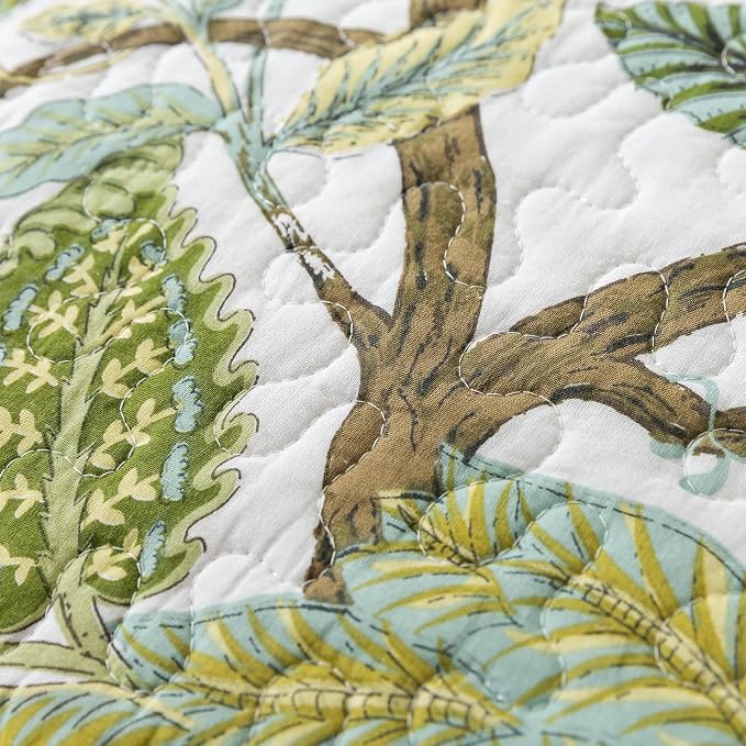 NEWLAKE Cotton Bedspread Quilt Sets - Reversible Patchwork Coverlet Set, Floral Vine Pattern, Queen Size