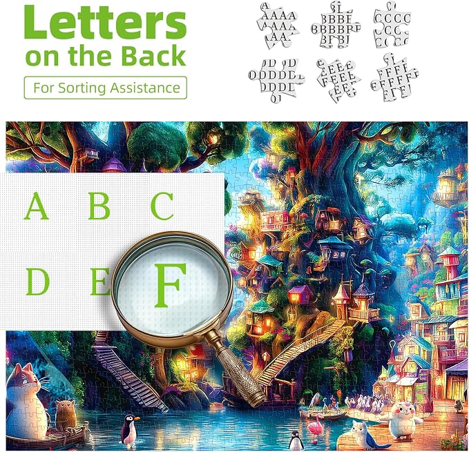 Jigsaw Puzzles 1000 Pieces Magic Forest Cottage, Fantasy Animal Puzzles for Adults with Letters on Back Challenge for Adults, Family, Decoration, Party Game, Finished Size 27.5" x 19.7"