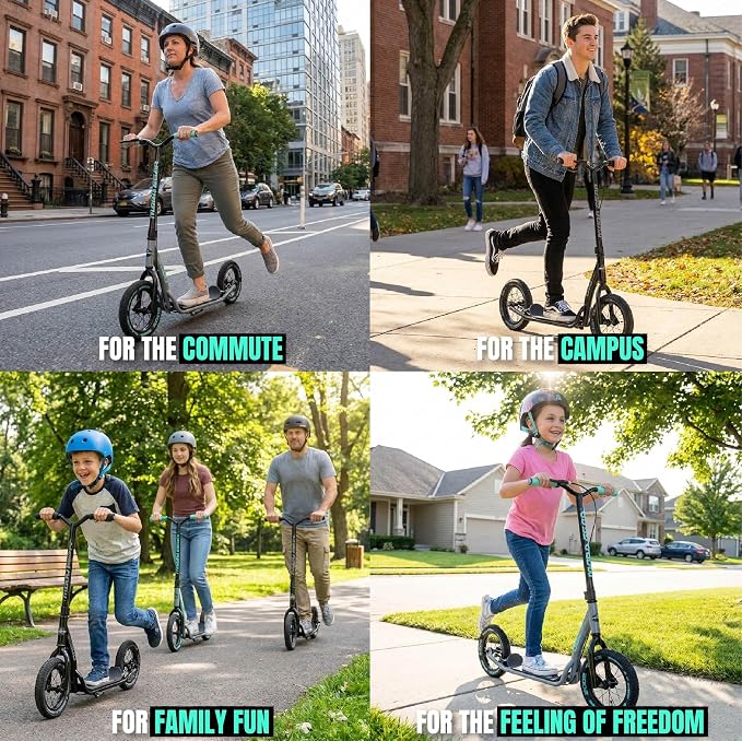 Large Kick Scooter for Adults, Teens & Kids 8-12 with Kickstand – 12" Air-Filled Tires, Wide Deck, Lightweight Steel Frame – Madd Gear Metro Urban Glide 300