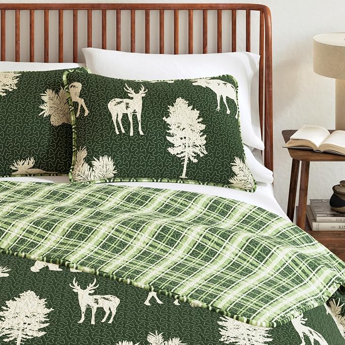 Great Bay Home Lodge Bedspread Full/Queen Size Quilt with 2 Shams. Cabin 3-Piece Reversible All Season Quilt Set. Rustic Quilt Coverlet Bed Set. Rio Ridge Collection (Forest Green)