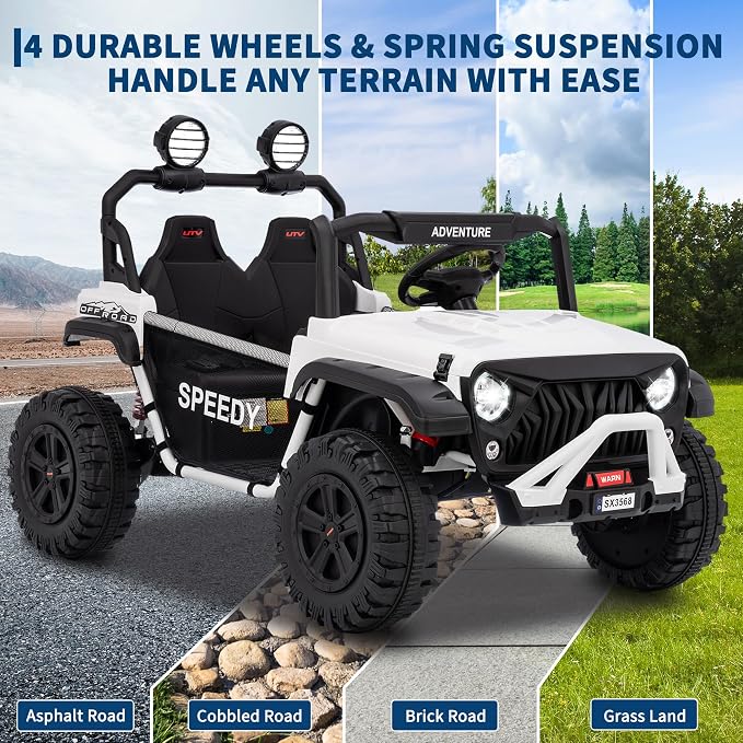 24V 2-Seater Ride on UTV Truck with Remote Control – 4WD Electric Vehicle Designed for Big Kids, Featuring Spring Suspension, Front and Behind LED Lights, Dual Storage Compartments, 3 Speed Settings,