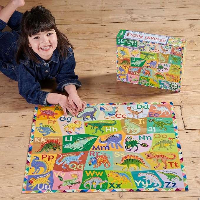 eeBoo 36 Piece Giant Floor Puzzle - Dinosaur Alphabet Children's Puzzle ABC & Dino Themed, Large Pieces for Small Hands to Develop Motor Skills