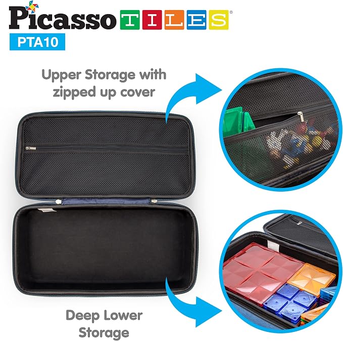 PicassoTiles 100PC Marble Run Race Track + Carry Case Bundle: STEAM Educational Playset for Kids Includes Travel Storage Organizer - Fun Learning Construction Toy, Creative Design, Sensory Development