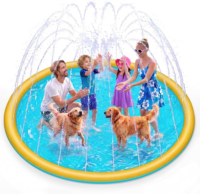 SLOOSH 120" Non-Slip Splash Pad Sprinkler - Outdoor Water Play Toys Backyard Fountain Mat for Toddlers Kids Dogs, Thickened Sprinkler Outside Pool Party Durable for Girls Boys Pets (120in,Orange&Blue)