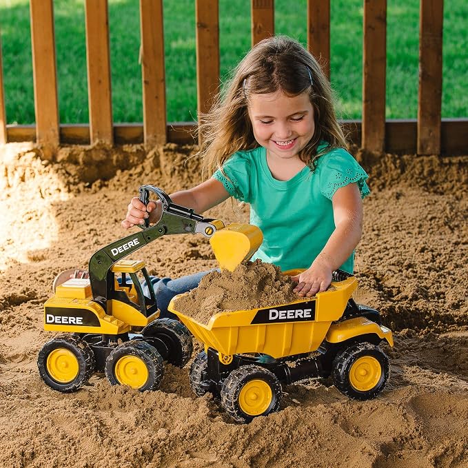 TOMY John Deere Sandbox Big Scoop Excavator Toy with Tilting Dump Bed - John Deere Construction Toys - Toddler Toys for Sandbox - 15 Inch