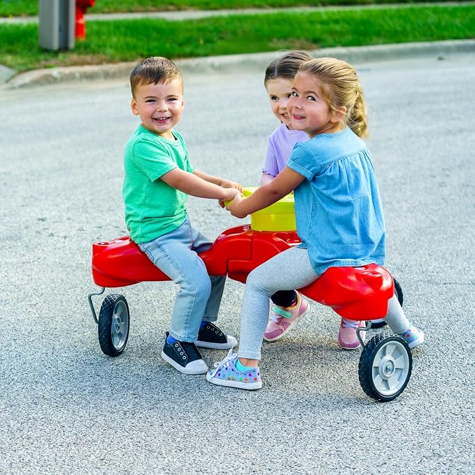 Simplay3 Boomerang Bike Ride-On Trike Toy for Ages 1.5-5, Accommodates Up to 3 Kids, Swivel Caster Wheels, 32" x 32" x 19.5", Red