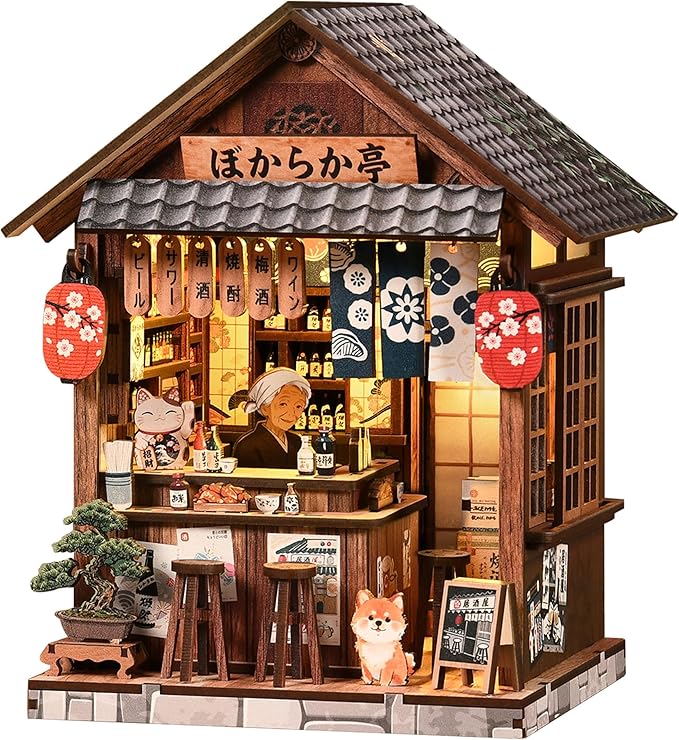 ISSEVE Japanese Izakaya Booknooks Kit for Adults Book Nook Miniature House | Bookshelf Insert Decor, 222Pcs, 3-5 Hrs Build, 3D Wooden Puzzle, Book ends Decor, DIY Crafts, Book Lovers Holidays Gifts