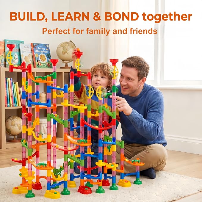 232 PCS Marble Run STEM Building Toys for 3+ Years, Creative Marbel Run with 45 Colourful Plastic Marbles, Educational Construction Track Set, Gift for 3 4 5 6-8-12 Year Olds Boys Girls