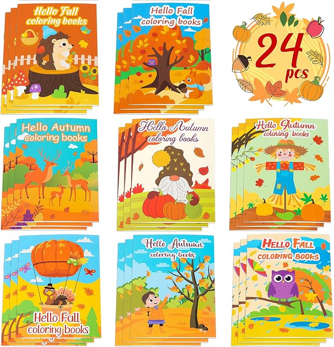 90shine 24PCS Fall Coloring Books for Kids, Party Favors in Bulk Goodie Bag Stuffers Ages 2-4 3-5 4-8