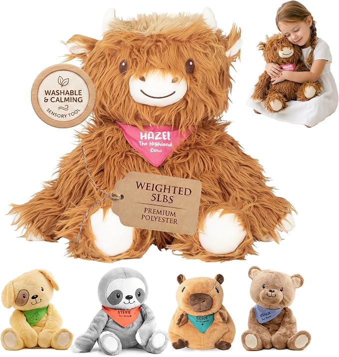Lilly's Love Weighted Stuffed Animals for Adults & Kids — 5lb Highland Cow Plush for Anxiety, ADHD & Sensory | Machine Washable Weighted Stuffed Animal w/Removable Insert | Hazel The Highland Cow