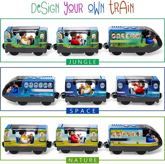 KipiPol Battery Operated Action Locomotive Toy Train Set for Wooden Tracks, (Magnetic)-Compatible with Thomas The Train Toys, Brio Tram Set for Toddlers 3-5 and up, Stocking Stuffers for Kids