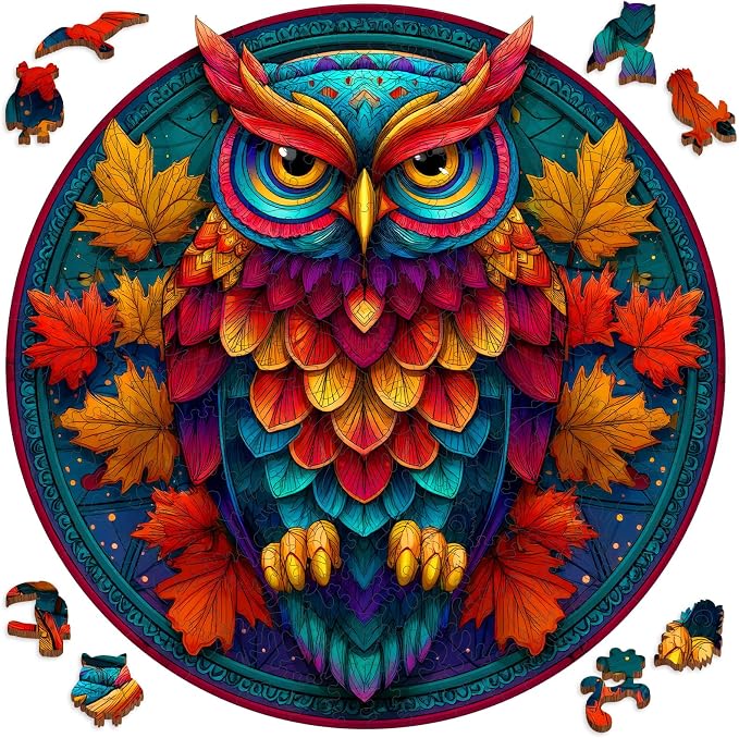Mocfesk Wooden Puzzles for Adults, Colorful Owl Puzzles 200 Pieces, Unique Shaped Jigsaw Puzzles for Adults and Kids, Birthday Gifts Fun Challenge Family Game 11.2'' x 11.2''
