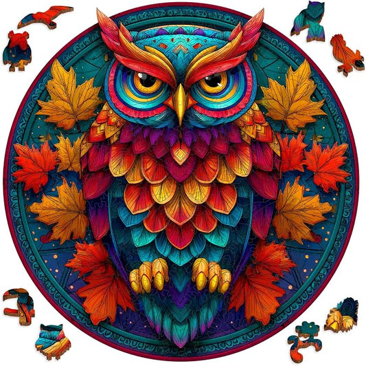 Mocfesk Wooden Puzzles for Adults, Colorful Owl Puzzles 200 Pieces, Unique Shaped Jigsaw Puzzles for Adults and Kids, Birthday Gifts Fun Challenge Family Game 11.2'' x 11.2''
