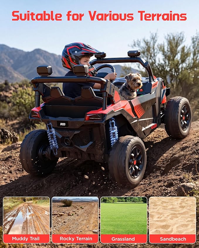 Firstness 24V Remote Control Ride on Cars for Kids 800W Toddler Electric Car Two Seater Ride on Toys with LED Lights, Music, 3 Speed Mode, Electric Vehicle Ride On Truck Car for Kids Ages 3-8, Red