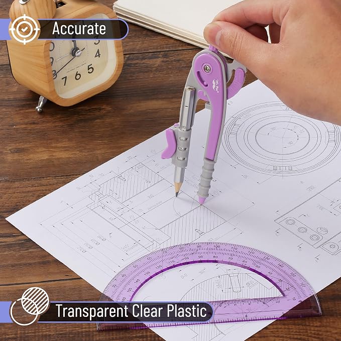 Mr. Pen- Geometry Compass and Protractor Set, 6 Inch Compass | 6 Inch Protractor, Drawing Tool for School, Clear Plastic, Easy Grip, Precision Design for Math, Art, Drafting, Architecture